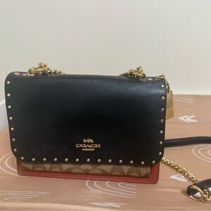 Coach Black and Brown Bag with Gold Chain